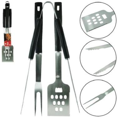 Imagem de 2 Kits Para Churrasco 3 Peças Garfo Espátula Pegador em Aço Inox - Int