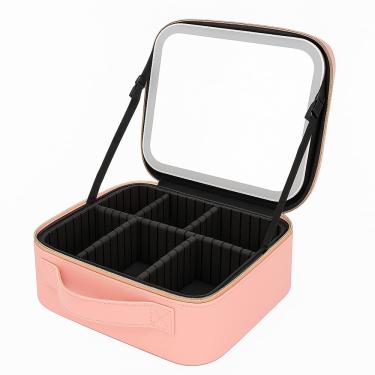 Imagem de Maleta de Maquiagem com Espelho LED Rosa.