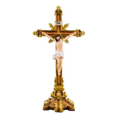 Imagem de Crucifixo De Mesa Dourado Jesus Cristo Na Cruz 30.5cm 