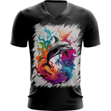 Imagem de Camiseta Gola V Golfinho Inteligência Arte Pintura 9 - Kasubeck Store®