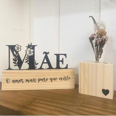 Imagem de Kit Plaquinha Mãe Afetiva e Cubo com Buque. Decoração Di das Mães. Pre