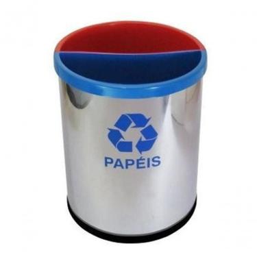 Imagem de Lixeira Mix2i em Aço Inox com 2 Divisões para Coleta Seletiva com Compartimentos Identi...