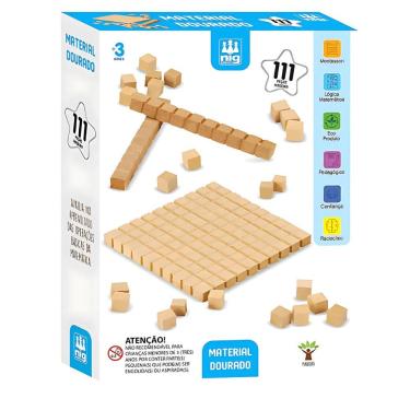 Imagem de Material Dourado Pedagógico em Madeira 111 Peças para Aprendizado Lúdico Nig Brinquedos