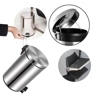 Imagem de Lixeira 5L em Aço Inox com Pedal e Balde Interno Removível para Cozinha Banheiro Escrit...