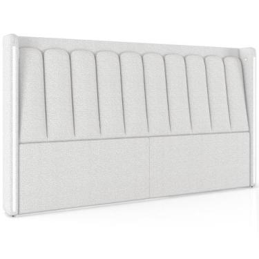 Imagem de Cabeceira Cama Box Casal Estofada com LED 140cm Moan P05 Bouclê Cru - 