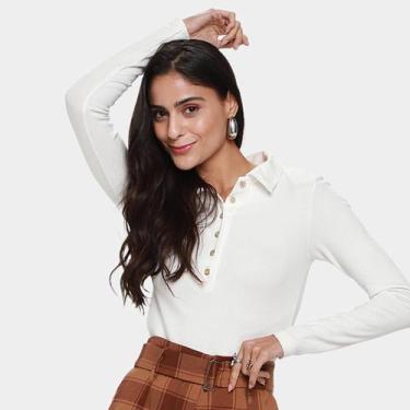 Imagem de Camisa Polo Manga Longa Hering Casual Feminina, Off white, G