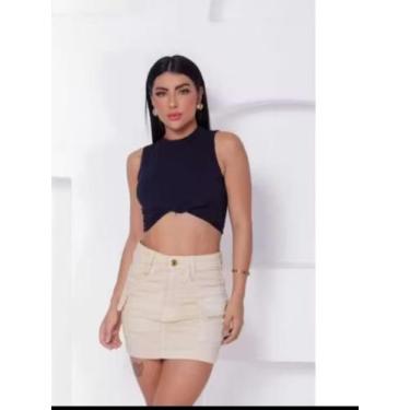 Imagem de saia jeans cargo feminina empina bumbum cintura alta3por cento elastan