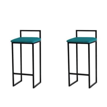 Imagem de Kit 2 Banquetas Altas Estofadas Suede Turquesa Base Preta - ICL METAIS