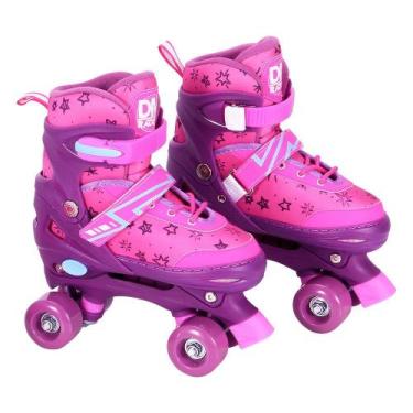 Imagem de Patins Roller Ajustável Rosa M C/ Cadarço e Acessórios DM Toys DMR6547