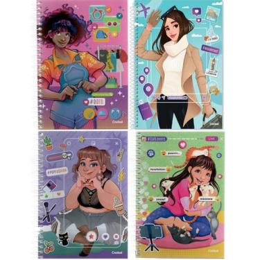 Imagem de Kit 4 Cadernos Espiral Capa Dura - 1x1 - Pop Fashion - 96 Folhas - Cre