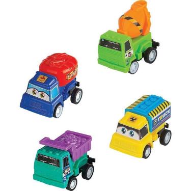 Imagem de Conjunto de Carrinhos Mini Velozes Trucks a Fricção com 4 Mini Caminhões Braskit