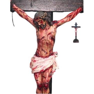 Imagem de Crucifixo Realista de mesa e parede, resina e madeira.