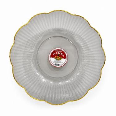 Imagem de Fruteira De Mesa Decorativa Redonda 25cm Com Borda Dourada - - INTERPO
