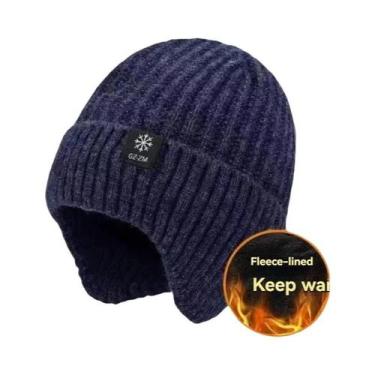 Imagem de Boné Masculino De Inverno De Tricô Com Forro De Pele Sintética, Quente