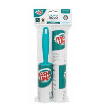 Imagem de Conjunto Rolo Adesivo + 2 Refis 30 Folhas Flash Limp Remove Fios Pelos