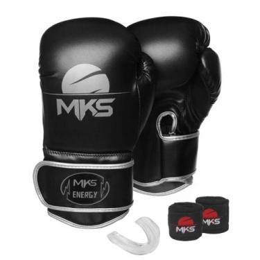 Imagem de Kit Luva Boxe New Energy II Preto Metálico 10oz  + Bandagem + Protetor