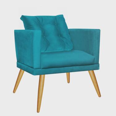 Imagem de Kit 08 Poltrona Cadeira Kim Luxo Confort Com almofada Solta Pé Caramelo Suede Azul Turquesa - Ahazzo Móveis