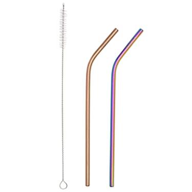 Imagem de Mimo Style Conjunto de 02 Canudos Reutilizáveis Fruta Cor, Acompanha Escova Para Limpeza. São Feitos em Aço Inoxidável. Produto Ideal para Bebidas em Geral, Sem Oxidação e Livre de BPA