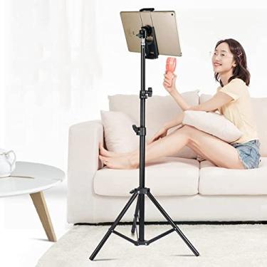 Imagem de scosao Suporte de piso ajustável para tablet, suporte de chão para iPad, suporte de tablet de liga de alumínio, braço longo multiângulo e ajuste de altura de 12 a 43 polegadas, compatível com telefone de 3,5 a 13 polegadas, tablet