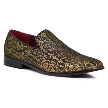 Imagem de ARK1 Sapato social masculino vintage cetim sedoso floral sem cadarço para smoking formal designer, Dourado, 7