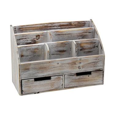 Imagem de Executive Office Solutions Organizador de mesa de escritório rústico vintage e rack de correio para mesa, mesa ou balcão - suprimentos de loja de madeira queimada envelhecida, acessórios de mesa,