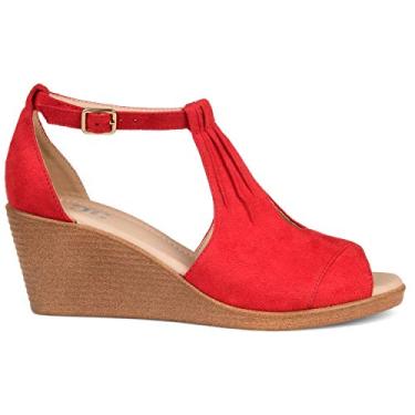 Imagem de Brinley Co. Anabela feminina Kealy com tira no tornozelo e sola confortável, Vermelho, 6