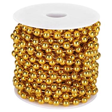 Imagem de Guirlanda de pérolas de 10 metros/rolo, contas de plástico artificial de 8 mm rolo faça você mesmo cortinas de corda de carretel contas penduradas para Natal casamento DIY suprimentos de decoração (ouro)