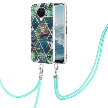 Imagem de Capa de telefone para Nokia G20 design de mármore ultrafina acolchoada borracha macia TPU silicone protege a capa com a corda para Nokia G 20 (verde escuro, Nokia G20)