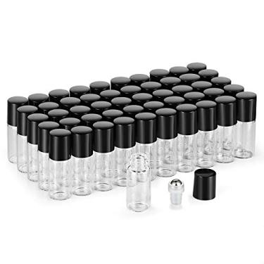 Imagem de Pacote com 50 frascos de amostra de vidro transparente de 3 ml para óleos essenciais, frasco de vidro vazio com rolo de aço inoxidável, frascos de vidro 3/4 Dram frasco de perfume roll-on no recipiente, abridor e conta-gotas incluído