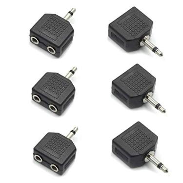 Imagem de Conector adaptador de fone de ouvido QMseller de 3,5 mm mono macho para duplo 3,5 mm fêmea com divisor Y de áudio - 6 peças