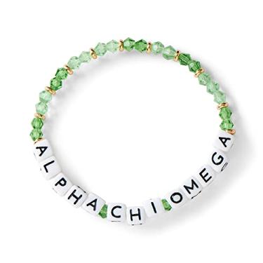 Imagem de Sorority Shop Pulseira Alpha Chi Omega — Pulseira de contas de vidro com contas de nome ACO e contas de ouro 18K, joias de irmandade gregas para presentes de irmandade grandes, tamanho único, vidro, vidro, One size, Vidro, Vidro