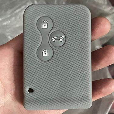 Imagem de YJADHU Capa de cartão de chave de carro de borracha de silicone 3 botões capa de chave de carro capa, apto para Renault Clio Megane Grand Scenic, cinza