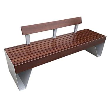 Imagem de KIZQYN Banco de jardim moderno banco de lazer ao ar livre com encosto moldura de ferro à prova de ferrugem encosto de madeira com ripas de apoio para as costas e assento de 188 cm móveis de lazer ao ar livre bancos ao ar livre