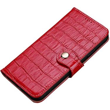 Imagem de RAYESS Capa de telefone flip de couro com textura de crocodilo, carteira de capa de telefone com suporte de cartão para Apple iPhone 13 Pro (2021) 6,1 polegadas (cor: vermelho)