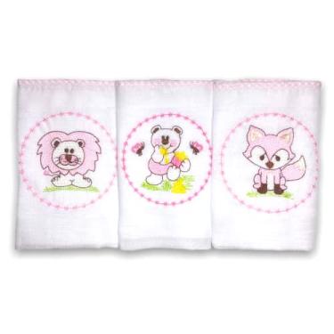 Imagem de Kit Enxoval com 3 Fraldas De Pano (Bichinhos Rosa)