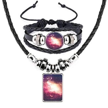 Imagem de Lindo conjunto de joias de pulseira de couro estético rosa do planeta dourado da Nebulosa