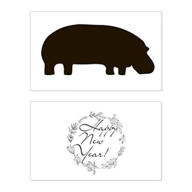 Imagem de Black Hippopotamus Animal Rettrayal New Year Festival Greeting Card Bless Message Gift