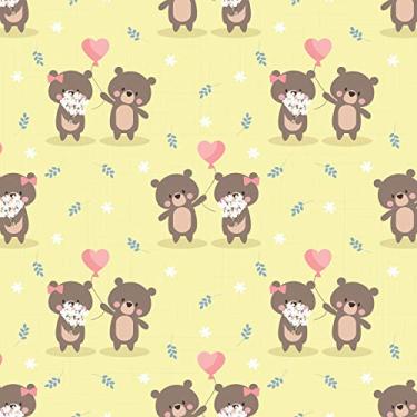 Imagem de Papel de Parede Ursinhos Casal Fundo Amarelo 57x270cm