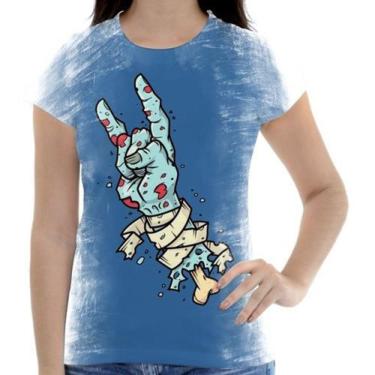 Imagem de Camiseta Baby Look Mão Zumbie Rock In Roll Azul - Estilo Vizu