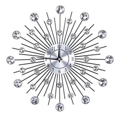 Imagem de Relógio de parede, Relógio de parede de cristal Alumínio Brilhante Metálico Prata Relógio de parede em forma de flor para sala de estar Escritório (Flor redonda)