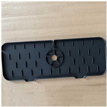 Imagem de Tapete Absorvente De Torneira Envolvente Lavável, Tapete De Torneira De Silicone De Cozinha, Alça De Torneira De Silicone, Bandeja Coletora De Gotejamento, Proteção Contra Respingos De Pia,Preto,t