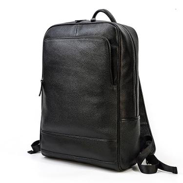 Imagem de EEASSA Mala de viagem masculina de couro genuíno mochila moda grande capacidade feminina couro de vaca mochila 35,5 cm bolsa escolar natural escritório mochila mala de viagem, 9793 Preto