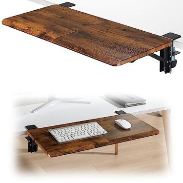 Imagem de ETHU Bandeja extensora de mesa ergonômica, 68 x 29 cm, bandeja de gaveta de teclado dobrável de tamanho grande, suporte de apoio de braço para casa e escritório (madeira)