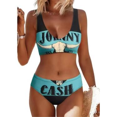 Imagem de Qbily Conjunto de biquíni feminino sexy de verão para férias na praia com duas peças, Preto, azul, XXG