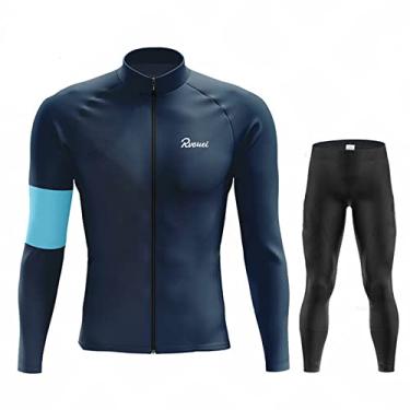 Imagem de Conjunto de camisa de ciclismo inverno masculino de lã térmica MTB roupas de bicicleta quentes roupas de bicicleta equipe outono esportes ao ar livre, azul, G (174 cm/73 kg)