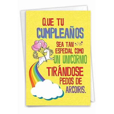 Imagem de NobleWorks - 1 cartão de feliz aniversário bem-humorado com envelope (11,6 x 16,7 cm) - Cartão engraçado de parabéns aniversário comemoração para mulheres e homens - unicórnios e arco-íris-espanhol C6892BDG-SL
