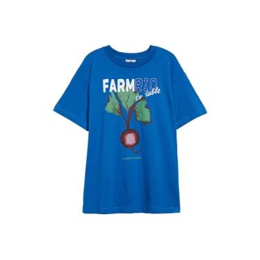 Imagem de Farm Rio Camiseta feminina de algodão Beet Farm to Table, Azul, M