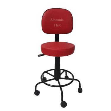 Imagem de Cadeira mocho secretaria - base de ferro e apoio de pé com rodízio corano vermelho
