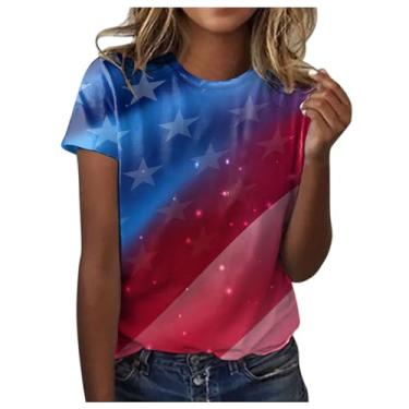 Imagem de Camiseta feminina 4th of July Patriotic Flag Clothing Summer Short Sleeve USA Outfit Top, Ofertas relâmpago rosa choque, P