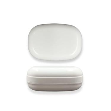 Imagem de Kit 2 Saboneteiras Branca Oval Plástico P/Viagem Banheiro Bebê Porta Sabonete com Tampa Suporte para Sabonete Branco Mala Bolsa Necessaire
